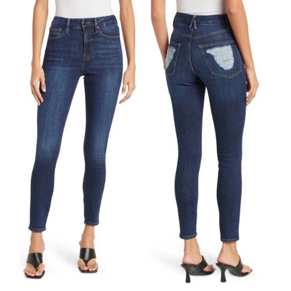 NWT Good American Good Waist chewed back pocket jeans - Picture 1 of 8